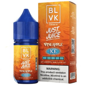 Conheça o LÍQUIDO PINEAPPLE ICE NICSALT BLVK/Just Juice: abacaxi marcante, frescor equilibrado e vapor prático para seu pod. Compre agora!