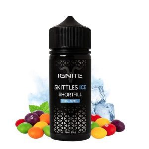 Conheça o LÍQUIDO SKITTLES ICE FREEBASE IGNITE: sabor intenso de frutas geladas, vapor consistente, experiência refrescante, surpreendente.