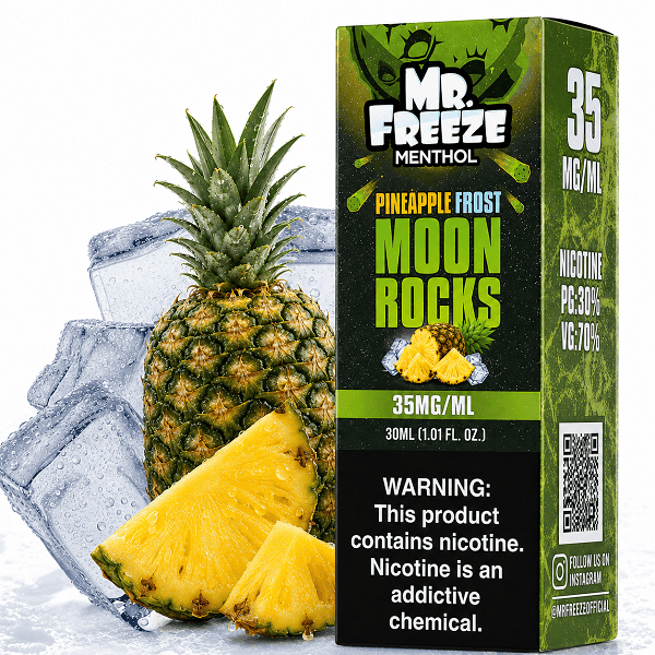 ba8573f02f2496f88c3c8f7419760853.png LÍQUIDO NICSALT PINEAPPLE FROST com abacaxi gelado, frescor equilibrado e vapor suave. Escolha premium para seu pod. Compre online!